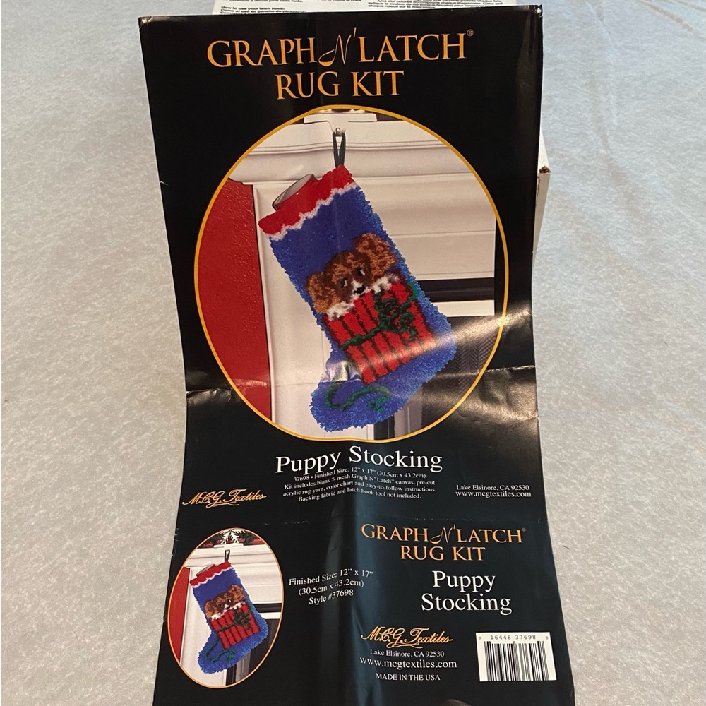 MCG Textiles Graph N Latch Puppy Stocking Rug Kit - Blue Puppy Holiday Stocking